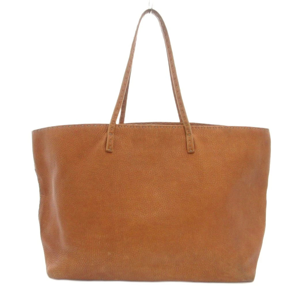 Fendi Selleria Tote Bag Handbag Shoulder Leather Plate Brown Ff